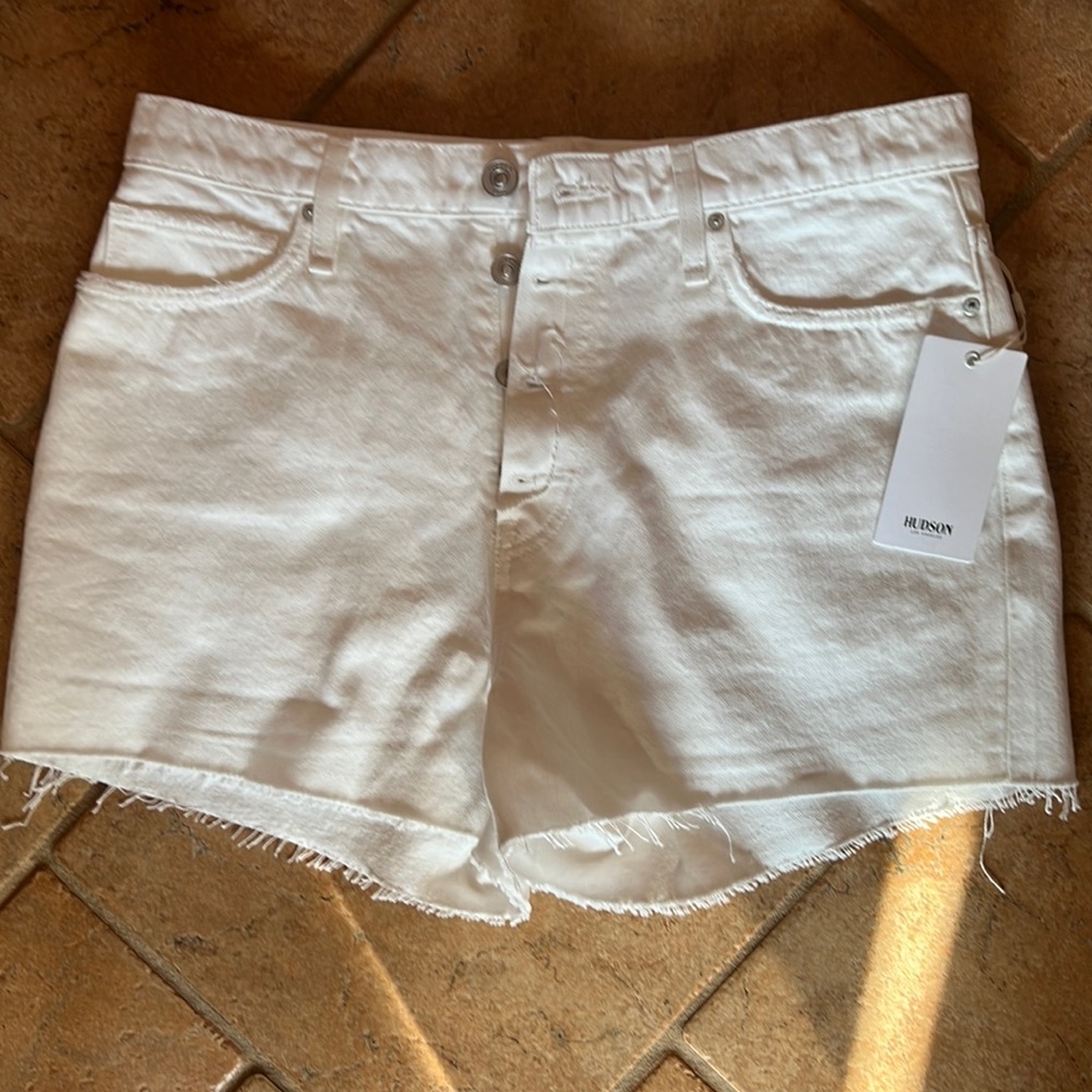 Hudson white high rise jean shorts